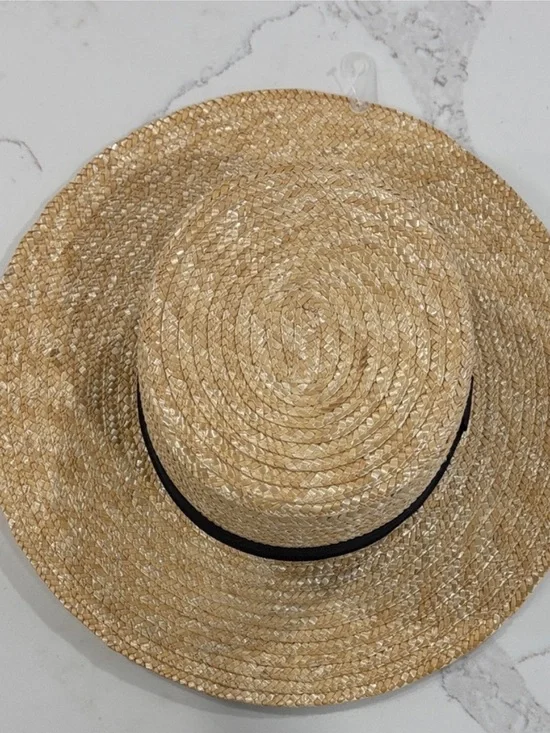 LOFT Tan Straw Hat with Black Ribbon Band - Picture 2 of 4